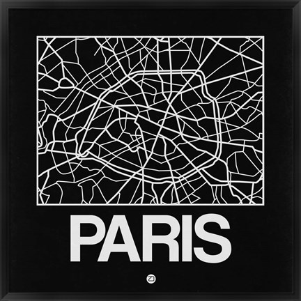 Framed Black Map of Paris Print