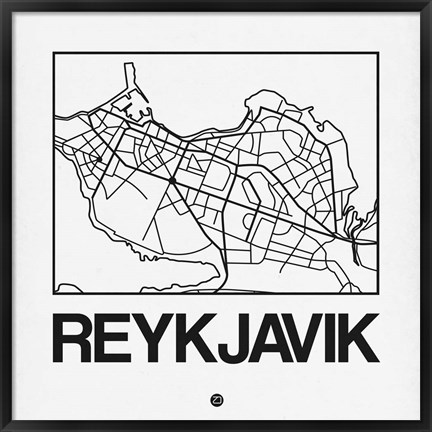 Framed White Map of Reykjavik Print