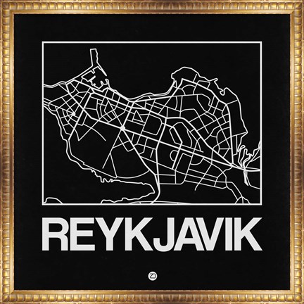 Framed Black Map of Reykjavik Print