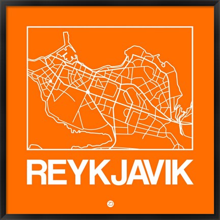 Framed Orange Map of Reykjavik Print