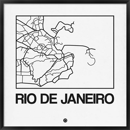 Framed White Map of Rio De Janeiro Print