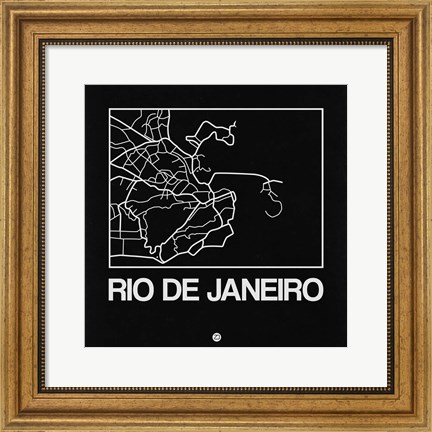 Framed Black Map of Rio De Janeiro Print