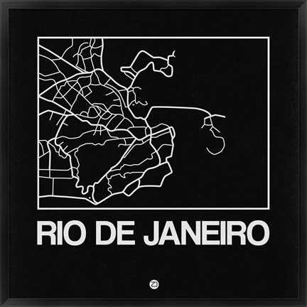 Framed Black Map of Rio De Janeiro Print