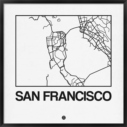 Framed White Map of San Francisco Print