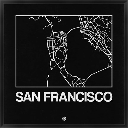 Framed Black Map of San Francisco Print