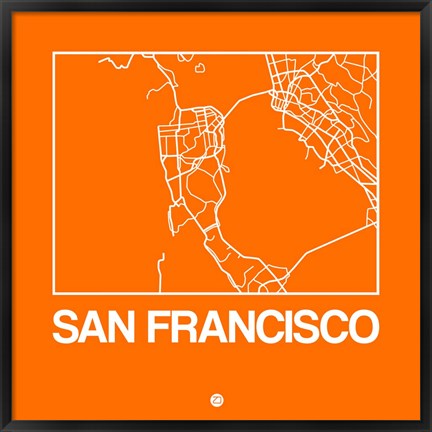 Framed Orange Map of San Francisco Print