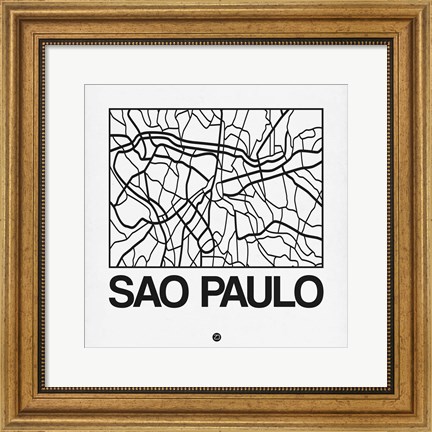 Framed White Map of Sao Paulo Print