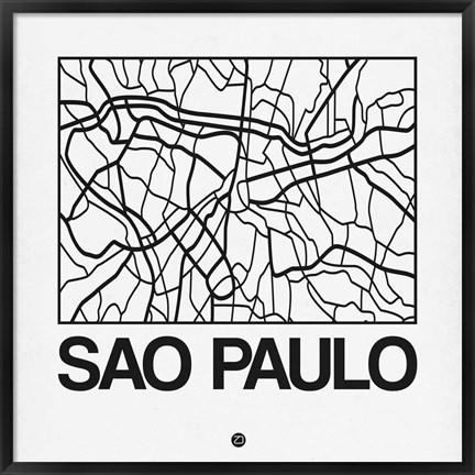 Framed White Map of Sao Paulo Print