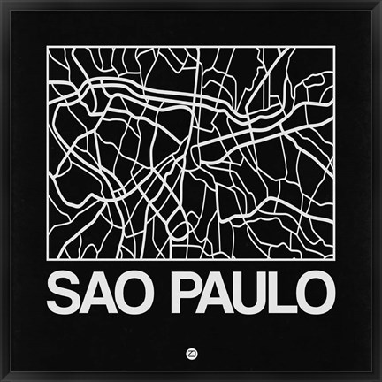 Framed Black Map of Sao Paulo Print