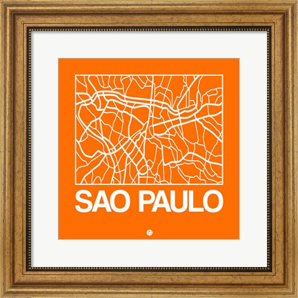 Framed Orange Map of Sao Paulo Print