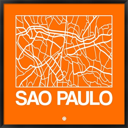 Framed Orange Map of Sao Paulo Print