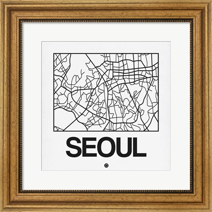 Framed White Map of Seoul Print