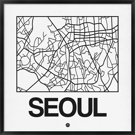 Framed White Map of Seoul Print