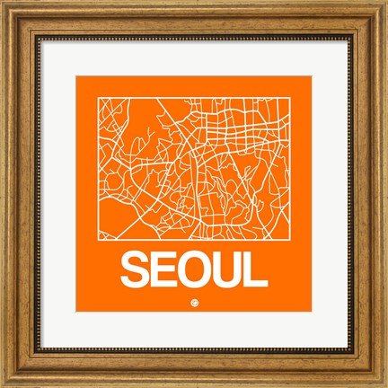 Framed Orange Map of Seoul Print