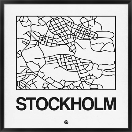 Framed White Map of Stockholm Print