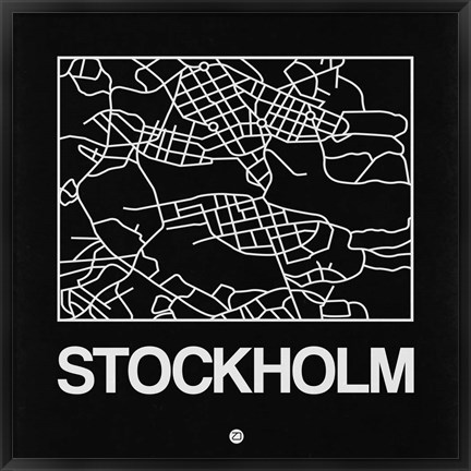 Framed Black Map of Stockholm Print