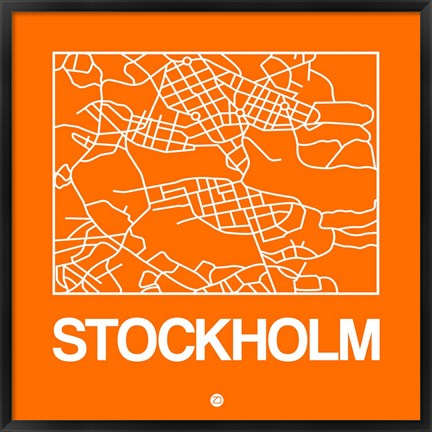 Framed Orange Map of Stockholm Print