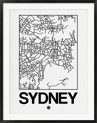 Framed White Map of Sydney Print