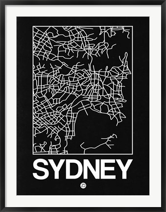 Framed Black Map of Sydney Print