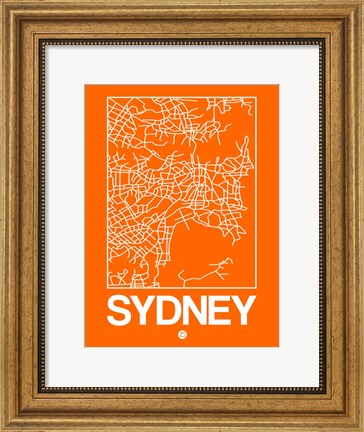 Framed Orange Map of Sydney Print