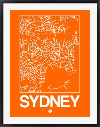 Framed Orange Map of Sydney Print