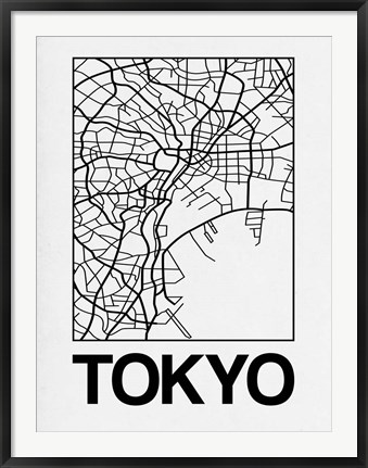 Framed White Map of Tokyo Print