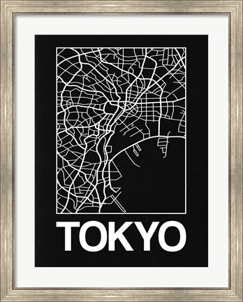 Framed Black Map of Tokyo Print