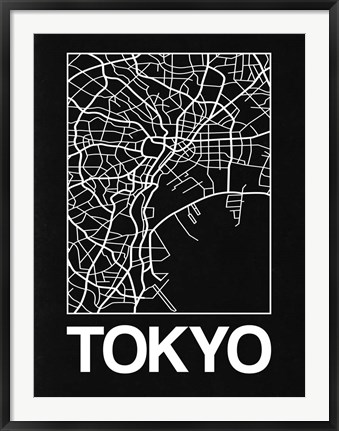 Framed Black Map of Tokyo Print