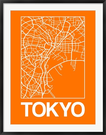 Framed Orange Map of Tokyo Print