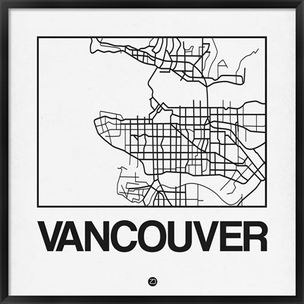 Framed White Map of Vancouver Print