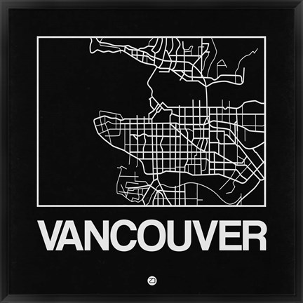 Framed Black Map of Vancouver Print