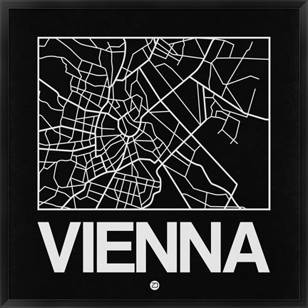 Framed Black Map of Vienna Print