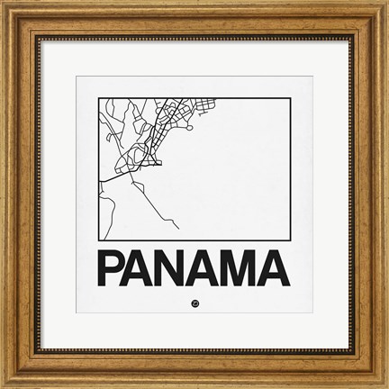 Framed White Map of Panama Print