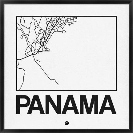 Framed White Map of Panama Print