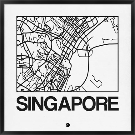 Framed White Map of Singapore Print