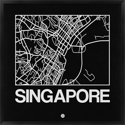 Framed Black Map of Singapore Print