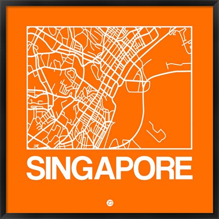 Framed Orange Map of Singapore Print