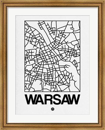 Framed White Map of Warsaw Print