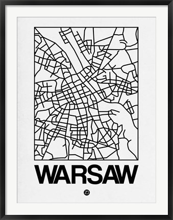 Framed White Map of Warsaw Print