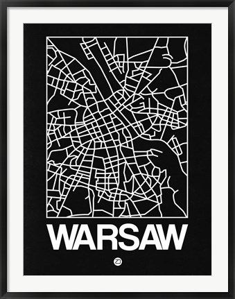 Framed Black Map of Warsaw Print