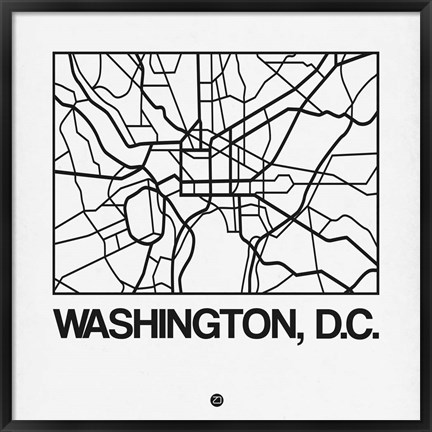 Framed White Map of Washington, D.C. Print