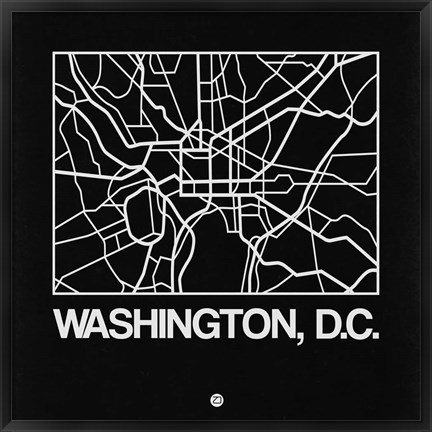 Framed Black Map of Washington, D.C. Print