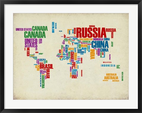 Framed Typography World Map 3 Print