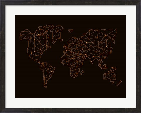 Framed World Map Orange 3 Print