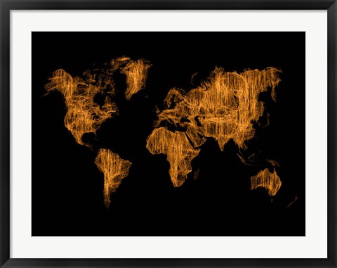 Framed World Map Orange Drawing Print