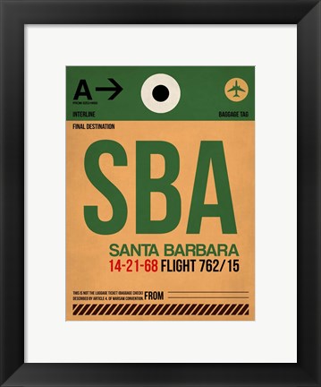 Framed SBA Santa Barbara Luggage Tag I Print