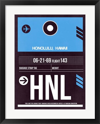 Framed HNL Honolulu Luggage Tag II Print