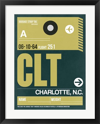 Framed CLT Charlotte Luggage Tag II Print