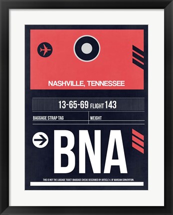 Framed BNA Nashville Luggage Tag I Print