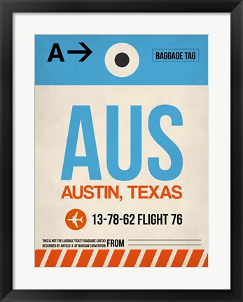 Framed AUS Austin Luggage Tag I Print